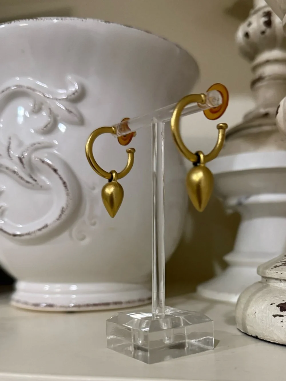 Vintage Matte Gold Hoops with Dangle